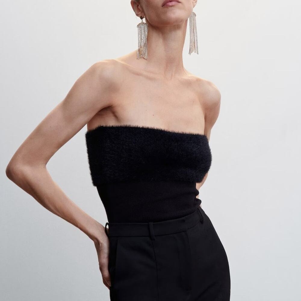Mango Women's Peggy Knitted Top Black Bandeau Size L